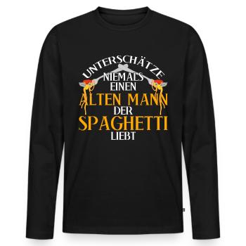 Spaghetti Spruch - lustig - Männer Premium Bio Langarmshirt - Schwarz - Vorne - Nico (187cm)