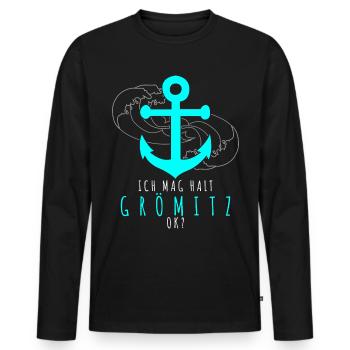 Grömitz Spruch - Männer Premium Bio Langarmshirt - Schwarz - Vorne - Nico (187cm)