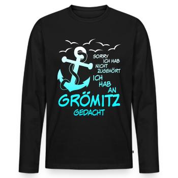 Grömitz Spruch mit Anker - Männer Premium Bio Langarmshirt - Schwarz - Vorne - Nico (187cm)