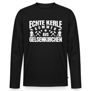 Gelsenkirchen Gelsenkirchener - Männer Premium Bio Langarmshirt - Schwarz - Vorne - Nico (187cm)
