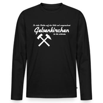Gelsenkirchen - Schönste Stadt - Männer Premium Bio Langarmshirt - Schwarz - Vorne - Nico (187cm)
