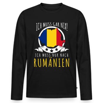 Romania Flagge Urlaub Rumänien - Männer Premium Bio Langarmshirt - Schwarz - Vorne - Nico (187cm)