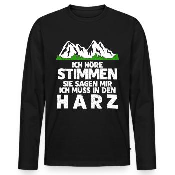 Harz Wandern Urlaub Brocken - Männer Premium Bio Langarmshirt - Schwarz - Vorne - Nico (187cm)