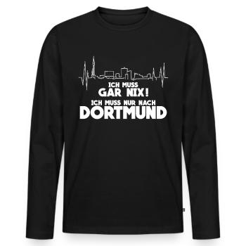 Dortmunder Ich muss gar nix Dortmund - Männer Premium Bio Langarmshirt - Schwarz - Vorne - Nico (187cm)