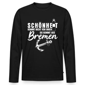 Bremer Schönheit aus Bremen - Männer Premium Bio Langarmshirt - Schwarz - Vorne - Nico (187cm)