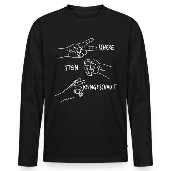 Reingeschaut Schere Stein Reingeguckt - Männer Premium Bio Langarmshirt - Schwarz - Vorne - Nico (187cm)