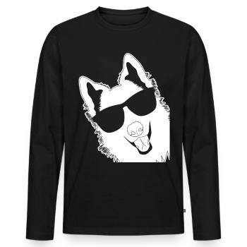 Chien de berger blanc avec lunettes de soleil - T-shirt manches longues Premium bio Homme - noir - Devant - Nico (187cm)