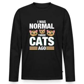 I Was Normal Three Cats Ago - Cat Cats Muster - Men's Premium Organic Long Sleeve Shirt - black - Front - Nico (187cm)