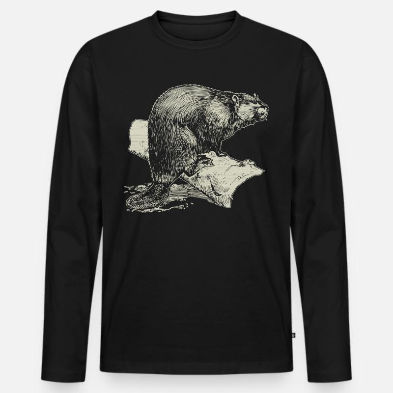 Biber Biberratte Tier Nagetier Geschenk - Männer Premium Bio Langarmshirt - Schwarz