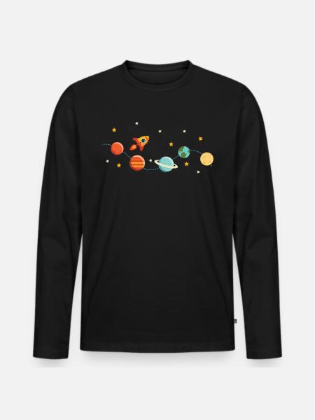 Sonnensystem Rakete Planeten Sterne Weltraum All - Männer Premium Bio Langarmshirt - Schwarz