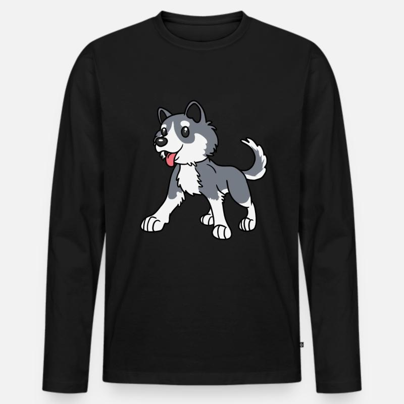 Husky Hund - Männer Premium Bio Langarmshirt - Schwarz