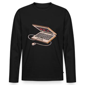 3D Laptop Notebook Computer Mouse PC Keyboard - Men's Premium Organic Long Sleeve Shirt - black - Front - Nico (187cm)
