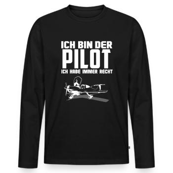 Ich bin der Pilot, ich habe immer Recht - Männer Premium Bio Langarmshirt - Schwarz - Vorne - Nico (187cm)