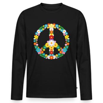 Peace Zeichen Blumen 60s Frieden - Männer Premium Bio Langarmshirt - Schwarz - Vorne - Nico (187cm)