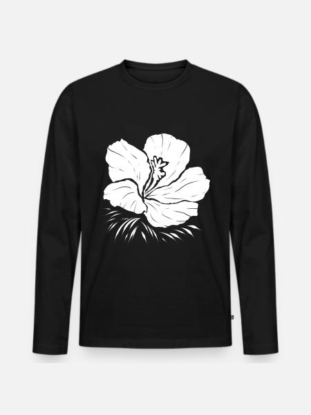 Weiße Blume - Männer Premium Bio Langarmshirt - Schwarz