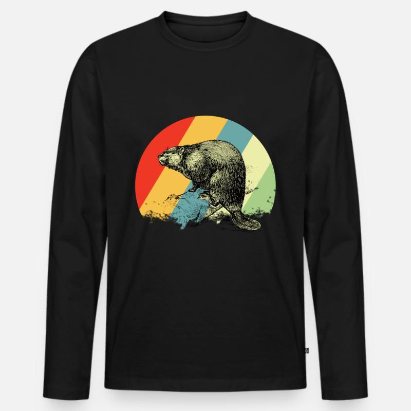 Biber Retro - Männer Premium Bio Langarmshirt - Schwarz