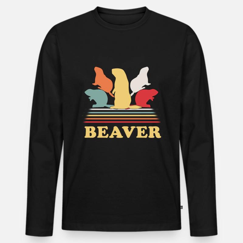 Biber Retro - Männer Premium Bio Langarmshirt - Schwarz