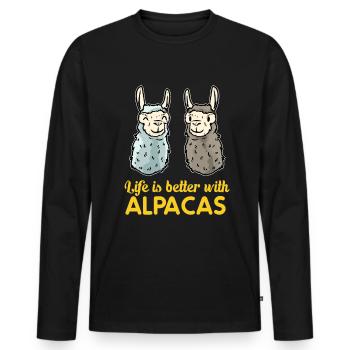 Alpaka - Männer Premium Bio Langarmshirt - Schwarz - Vorne - Nico (187cm)