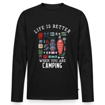 Life Is Better When You Are Camping - Men's Premium Organic Long Sleeve Shirt - black - Front - Nico (187cm)