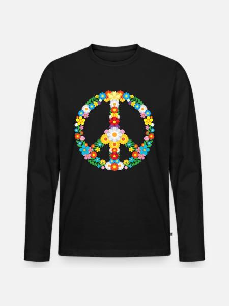 Peace Freedom Love Produkt 70er Jahre 60er Jahre Hippie-Blumen - Männer Premium Bio Langarmshirt - Schwarz