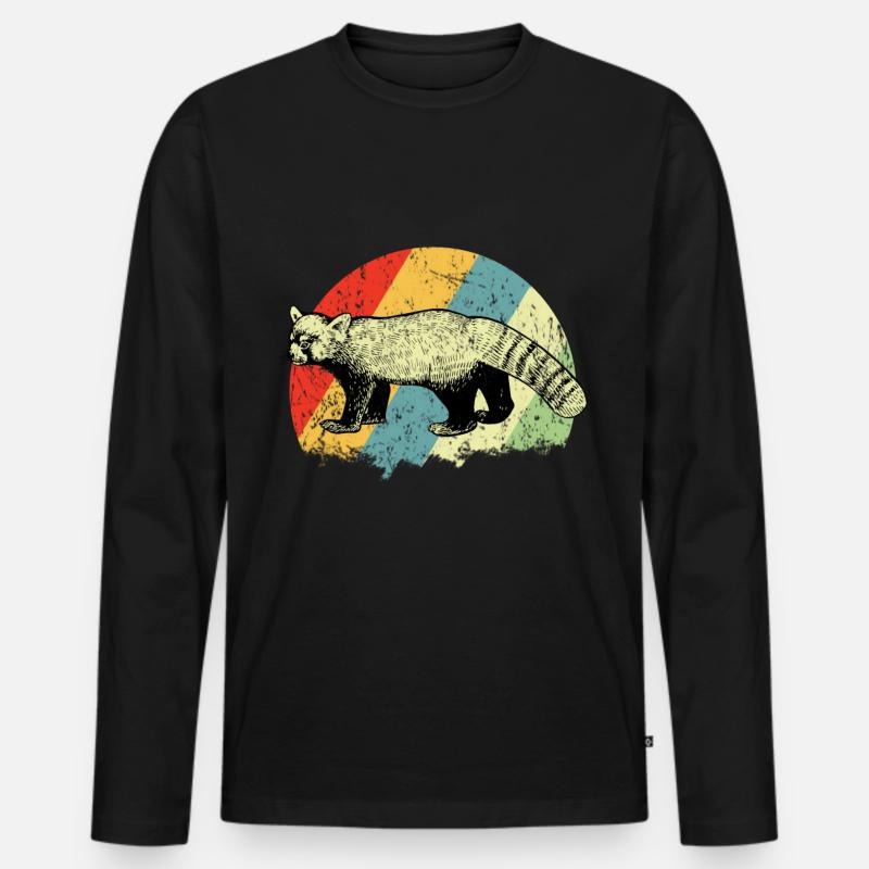 Retro Roter Panda - Männer Premium Bio Langarmshirt - Schwarz