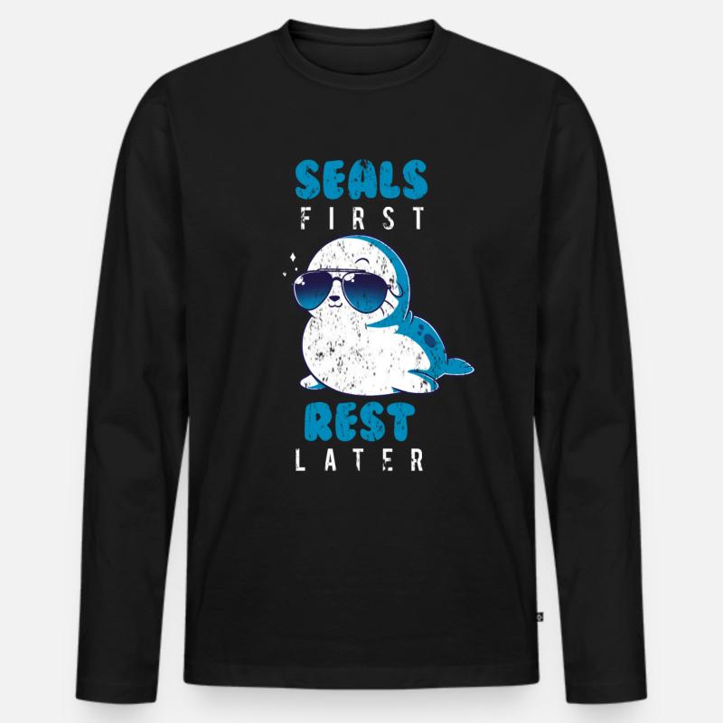 Robbe Meer Strand - Männer Premium Bio Langarmshirt - Schwarz