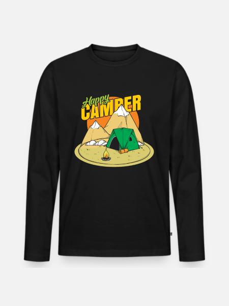 Camping Happy Mountains Tent Gift - Men's Premium Organic Long Sleeve Shirt - black
