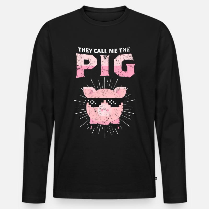 Schwein - Männer Premium Bio Langarmshirt - Schwarz