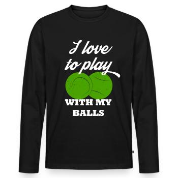 Je joue avec mes balles tennis humour cadeau - T-shirt manches longues Premium bio Homme - noir - Devant - Nico (187cm)