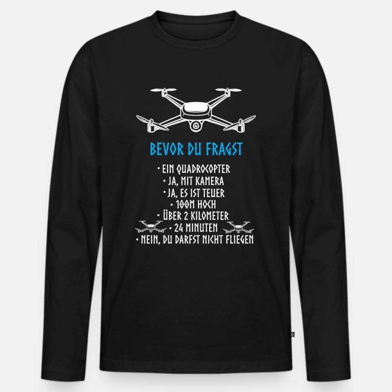 Drohne Design Pilot Modellbauer Quadrocopter - Männer Premium Bio Langarmshirt - Schwarz