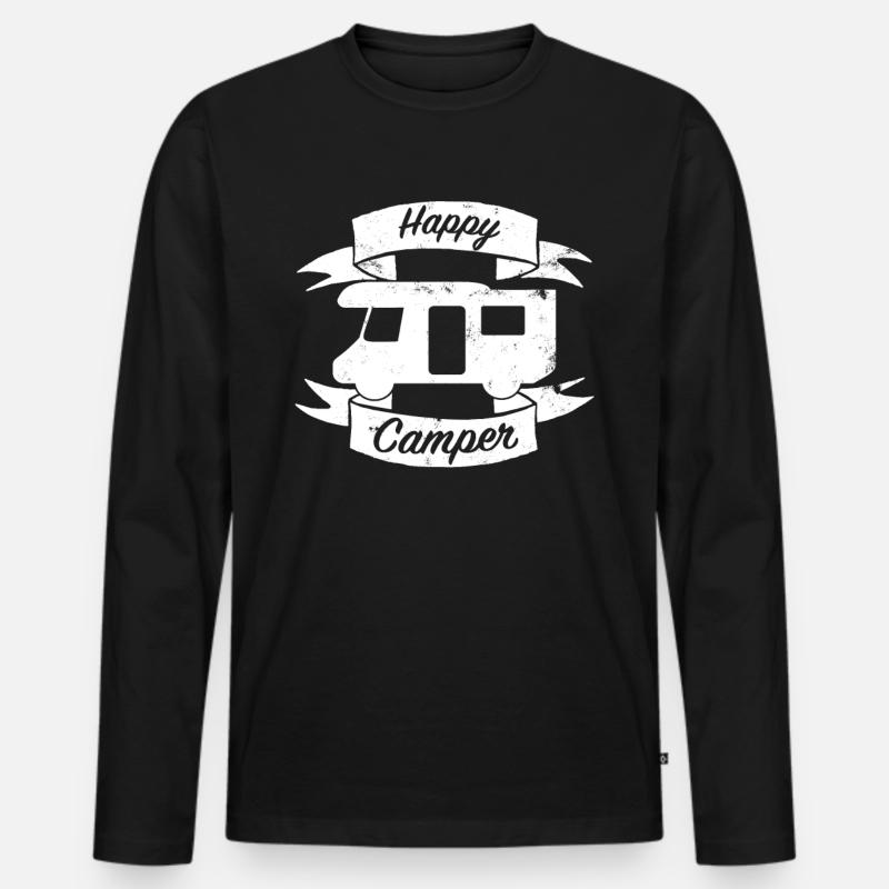 Happy Camper - Männer Premium Bio Langarmshirt - Schwarz