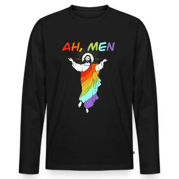 Ah, Men Funny LGBT Gay Pride Shirt Jesus - Men's Premium Organic Long Sleeve Shirt - black - Front - Nico (187cm)
