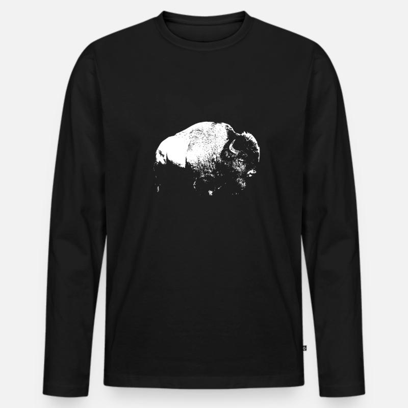 Bison Büffel - Männer Premium Bio Langarmshirt - Schwarz