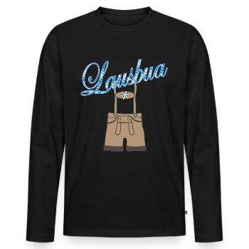 Lausbua with leather pants - Men's Premium Organic Long Sleeve Shirt - black - Front - Nico (187cm)