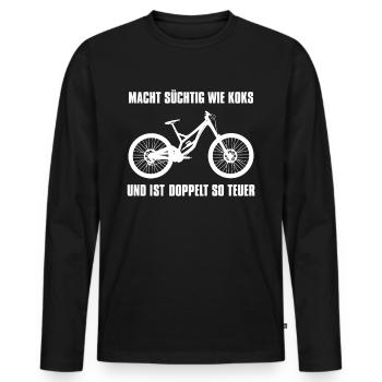 Lustiges Fahrrad T Shirt Macht Süchtig Wie Koks - Männer Premium Bio Langarmshirt - Schwarz - Vorne - Nico (187cm)