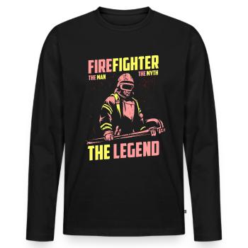 Pompier L’Homme Le Mythe La Légende - T-shirt manches longues Premium bio Homme - noir - Devant - Nico (187cm)