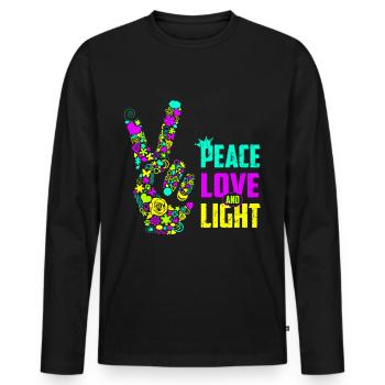 Peace Love Light Hand Signal Peace Symbol Neon - Men's Premium Organic Long Sleeve Shirt - black - Front - Nico (187cm)