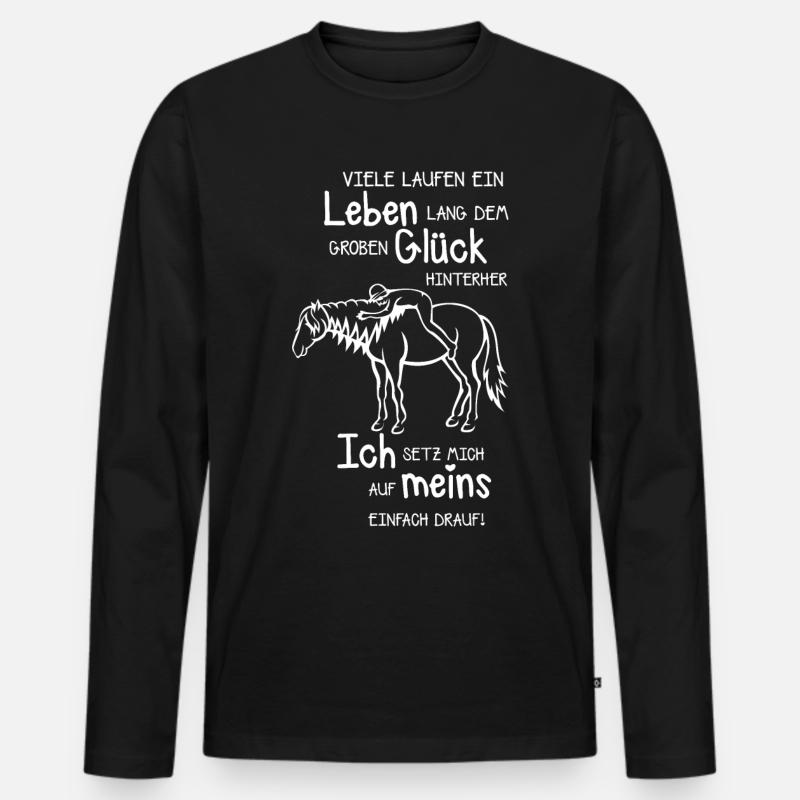 Pferde Spruch leben Glück - Männer Premium Bio Langarmshirt - Schwarz