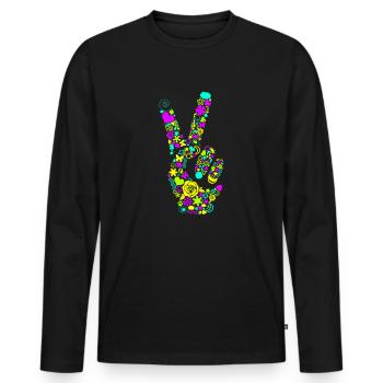 Peace Hand Signal Peace Peace Symbol Neon - Men's Premium Organic Long Sleeve Shirt - black - Front - Nico (187cm)