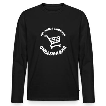 Shopping with Hunger - Priceless - Men's Premium Organic Long Sleeve Shirt - black - Front - Nico (187cm)