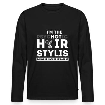 Salon de coiffure Salon de coiffure Salon de coiffure Coiffure Coiffure - T-shirt manches longues Premium bio Homme - noir - Devant - Nico (187cm)