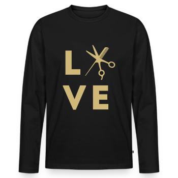 Salon de coiffure Salon de coiffure Salon de coiffure Coiffure Coiffure - T-shirt manches longues Premium bio Homme - noir - Devant - Nico (187cm)