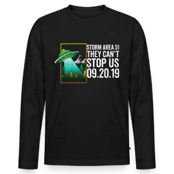 Area 51 T-shirt Alien UFO Ils ne peuvent pas nous arrêter - T-shirt manches longues Premium bio Homme - noir - Devant - Nico (187cm)