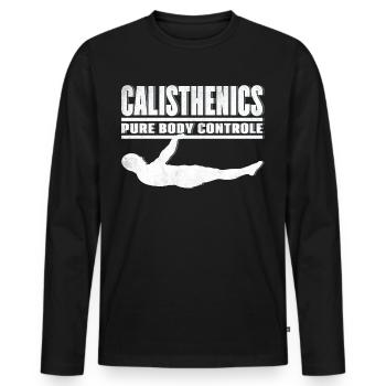 Calisthenics Street Workout Front Leaver - Men's Premium Organic Long Sleeve Shirt - black - Front - Nico (187cm)