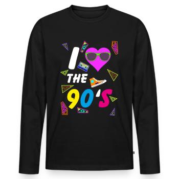 Années 90 Love Mixtape Sneaker costume couleurs colorées - T-shirt manches longues Premium bio Homme - noir - Devant - Nico (187cm)