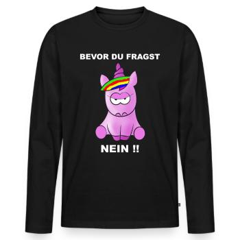 Avant de demander - NON !! - T-shirt manches longues Premium bio Homme - noir - Devant - Nico (187cm)