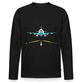 Plane lands, airport - Men's Premium Organic Long Sleeve Shirt - black - Front - Nico (187cm)