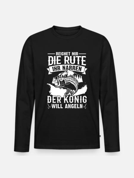 Reicht mir die Rute der König will angeln - Männer Premium Bio Langarmshirt - Schwarz