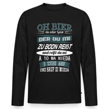 Bayrischer Bierspruch - Mundart Dialekt - Männer Premium Bio Langarmshirt - Schwarz - Vorne - Nico (187cm)