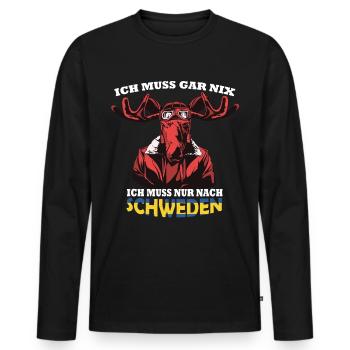 Schweden Urlaubs Shirt mit Schwedischen Elch Fahne - Männer Premium Bio Langarmshirt - Schwarz - Vorne - Nico (187cm)